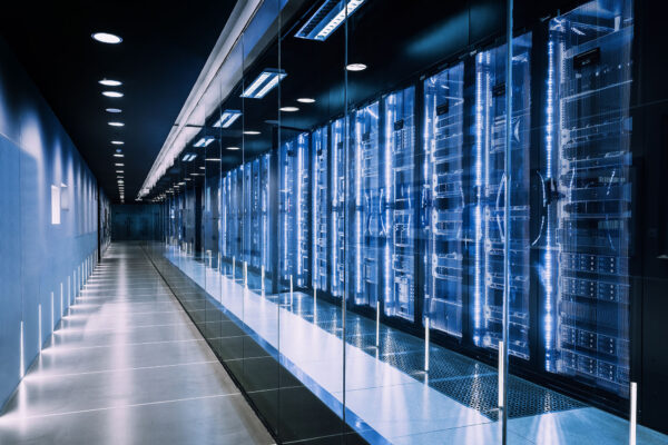 data center in server room with server racks